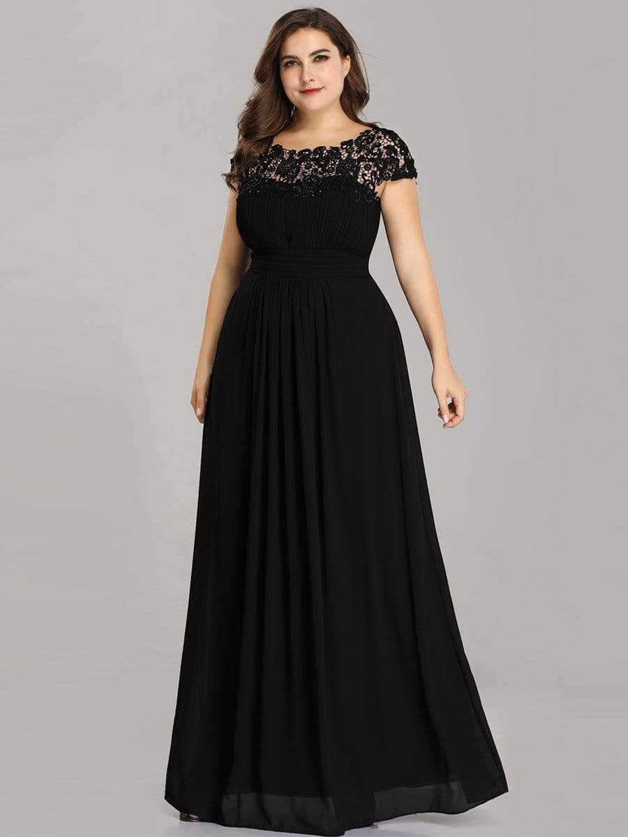 Plus Size Maxi Long Formal Lace Cap Sleeve Evening Dress