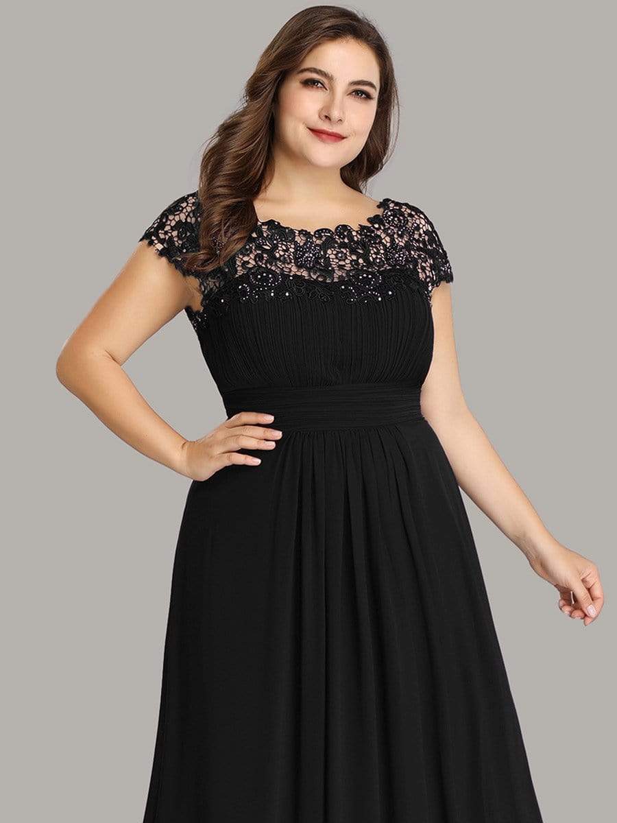 Plus Size Maxi Long Formal Lace Cap Sleeve Evening Dress