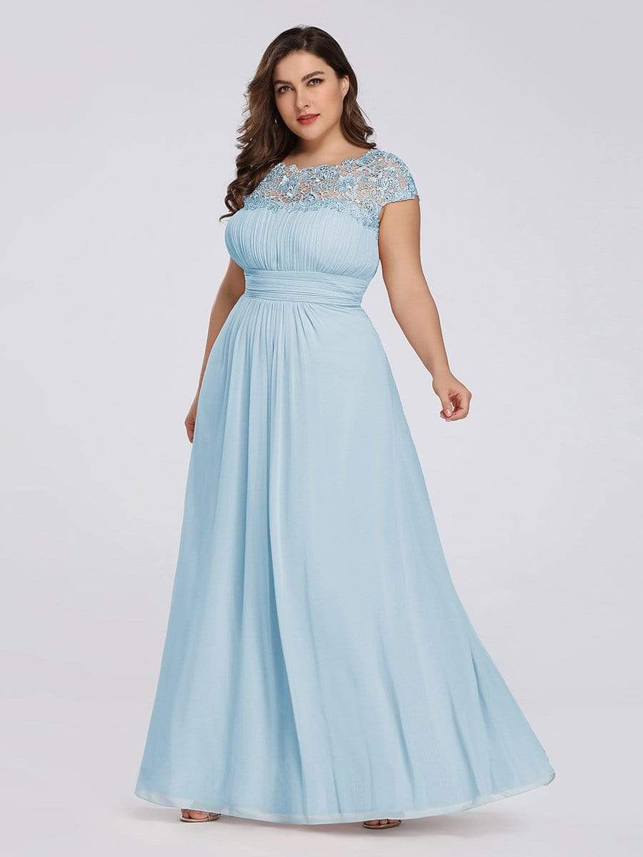 Plus Size Maxi Long Formal Lace Cap Sleeve Evening Dress