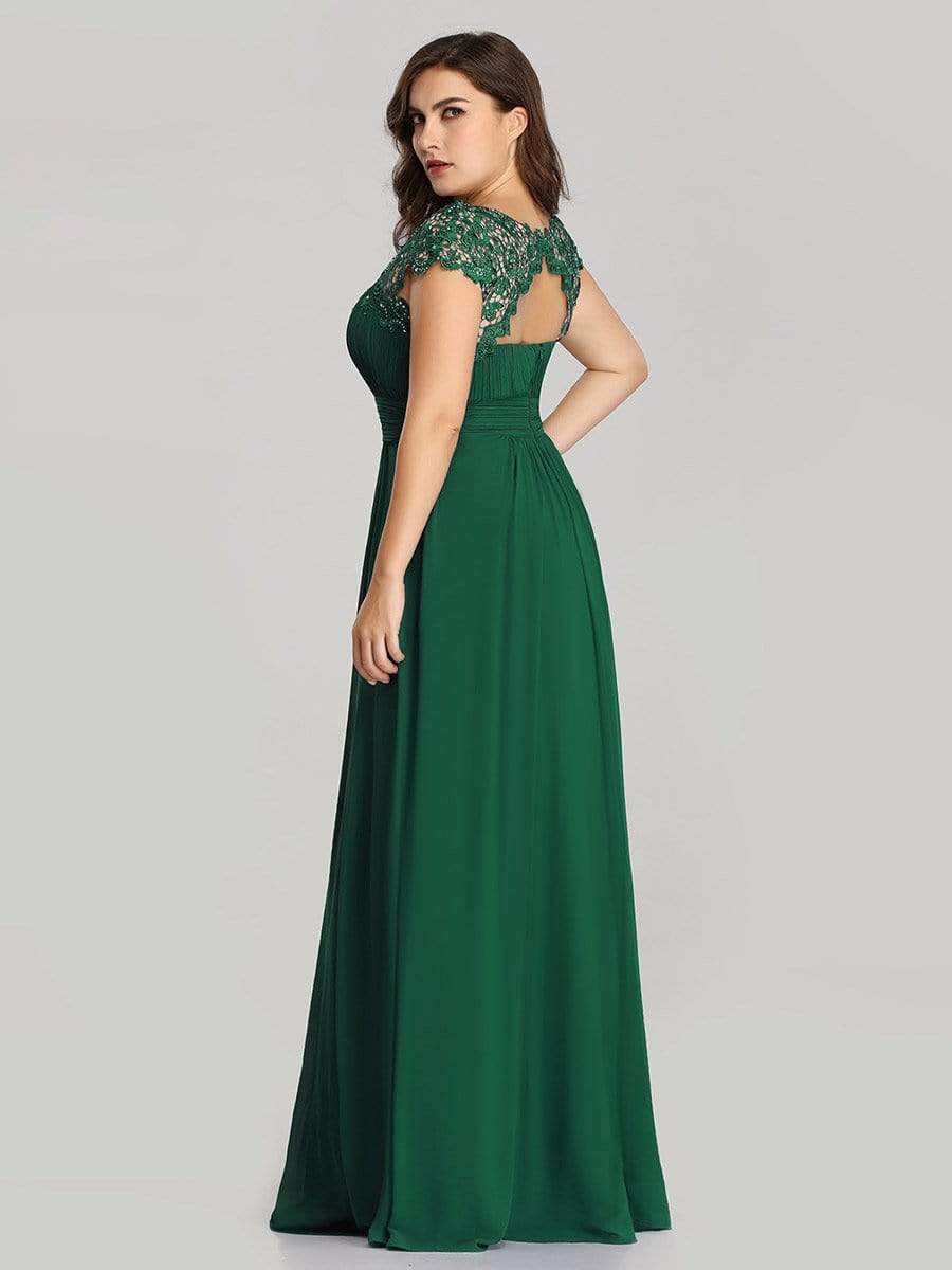 Plus Size Maxi Long Formal Lace Cap Sleeve Evening Dress