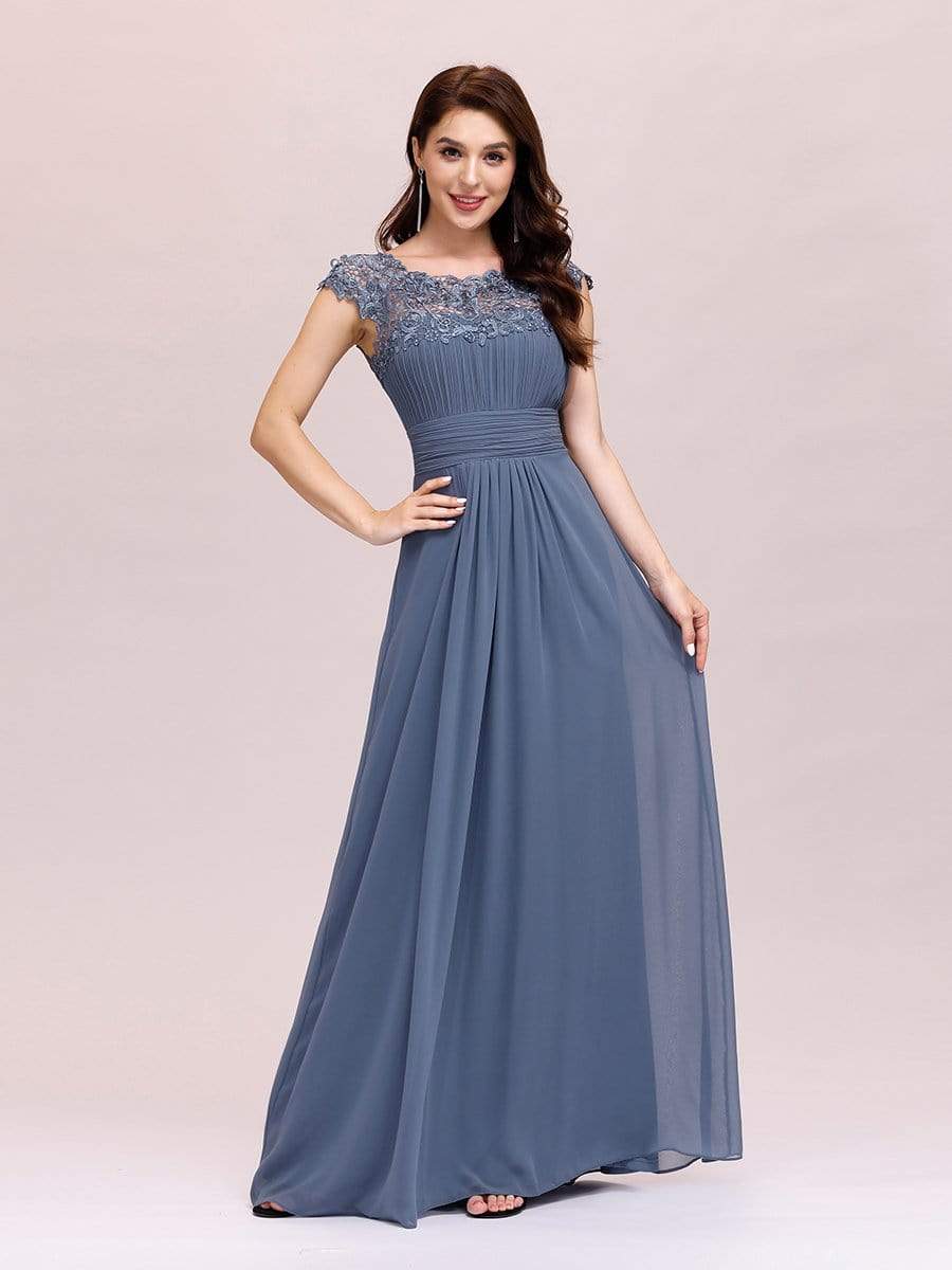 Elegant Maxi Long Lace Bridesmaid Dress with Cap Sleeve