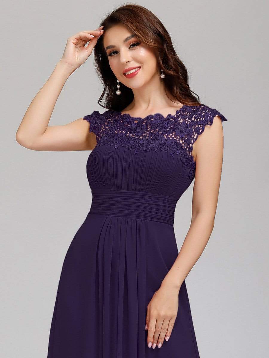 Elegant Lace Cap Sleeve Maxi Long Chiffon Bridesmaid Dress