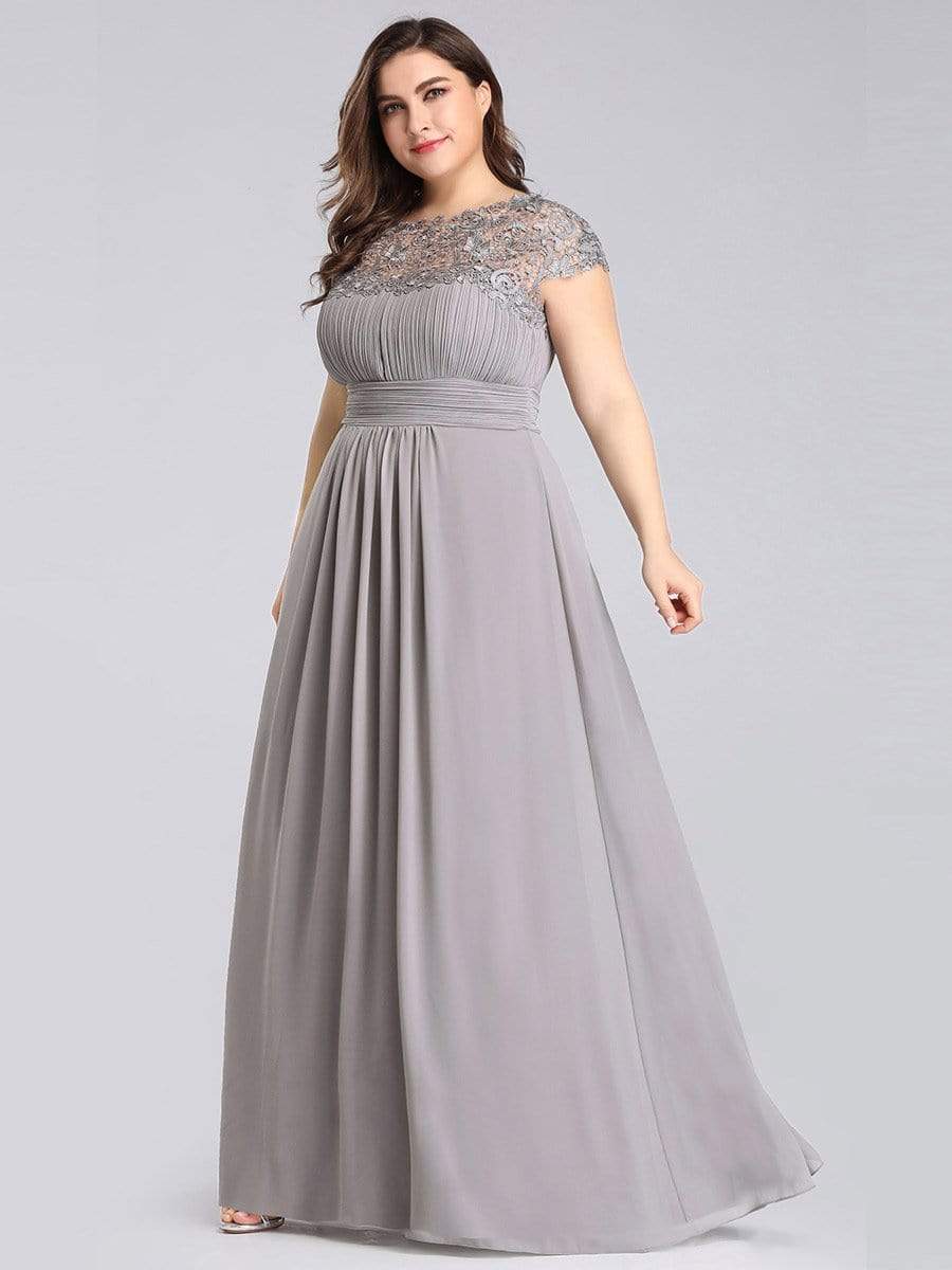 Elegant Lace Cap Sleeve Maxi Long Chiffon Bridesmaid Dress