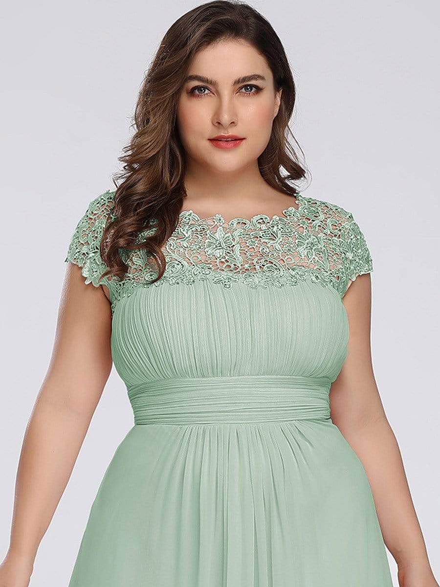 Plus Size Maxi Long Formal Lace Cap Sleeve Evening Dress