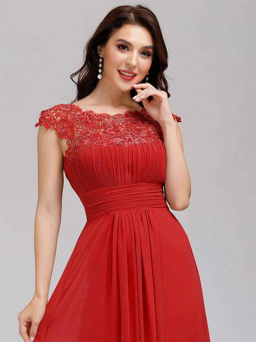 Elegant Maxi Long Lace Bridesmaid Dress with Cap Sleeve