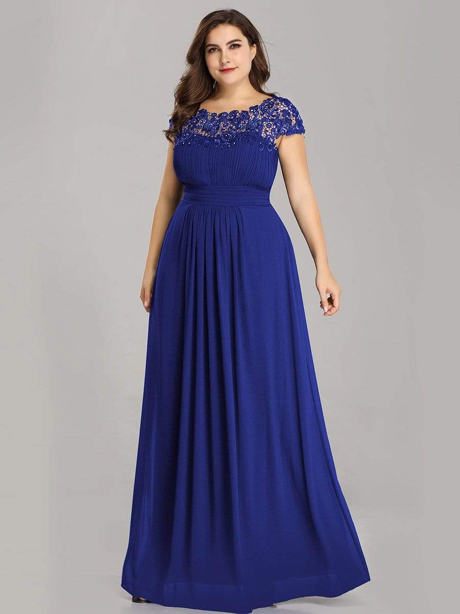 Elegant Lace Cap Sleeve Maxi Long Chiffon Bridesmaid Dress