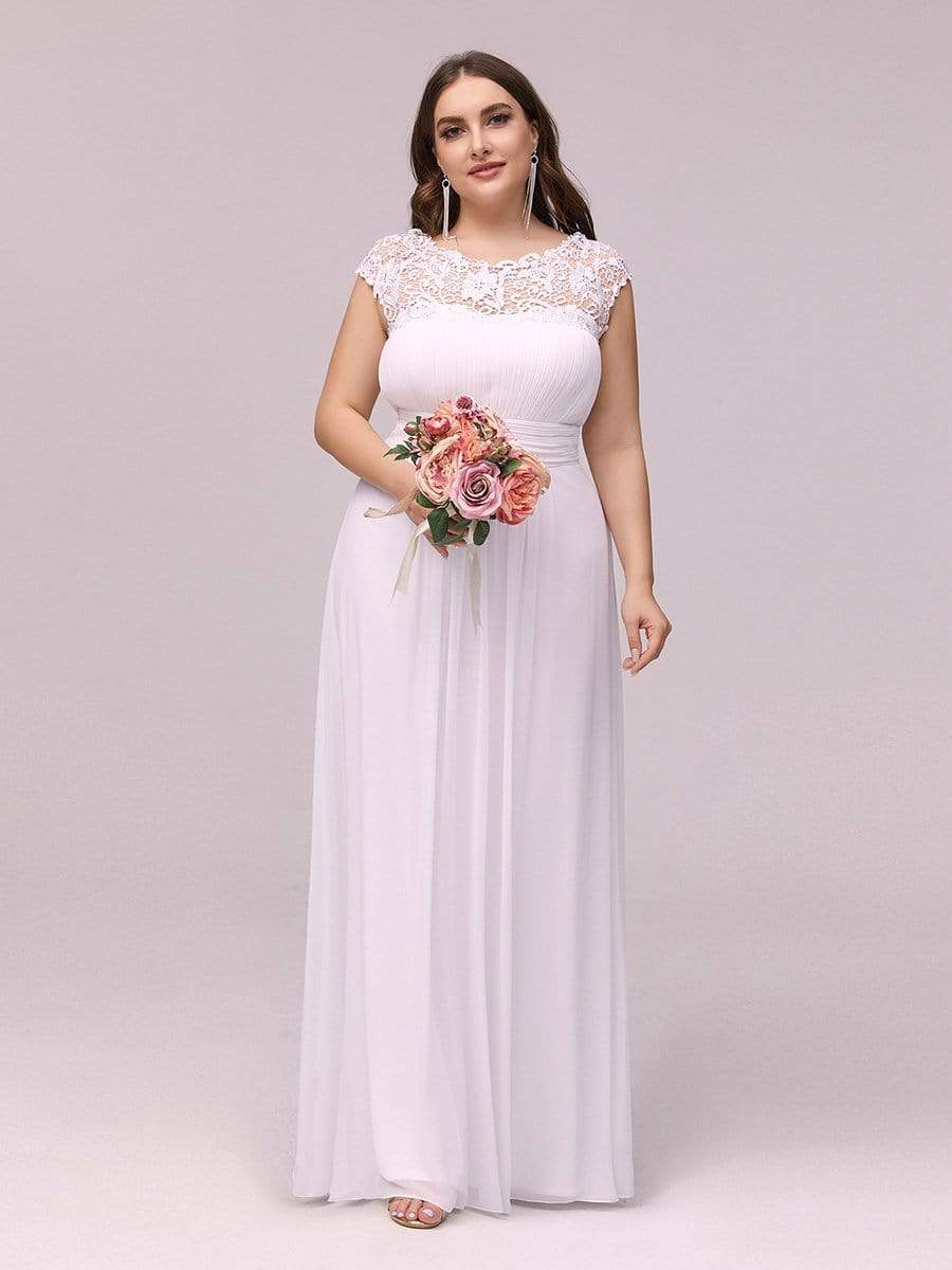 Plus Size Maxi Long Formal Lace Cap Sleeve Evening Dress