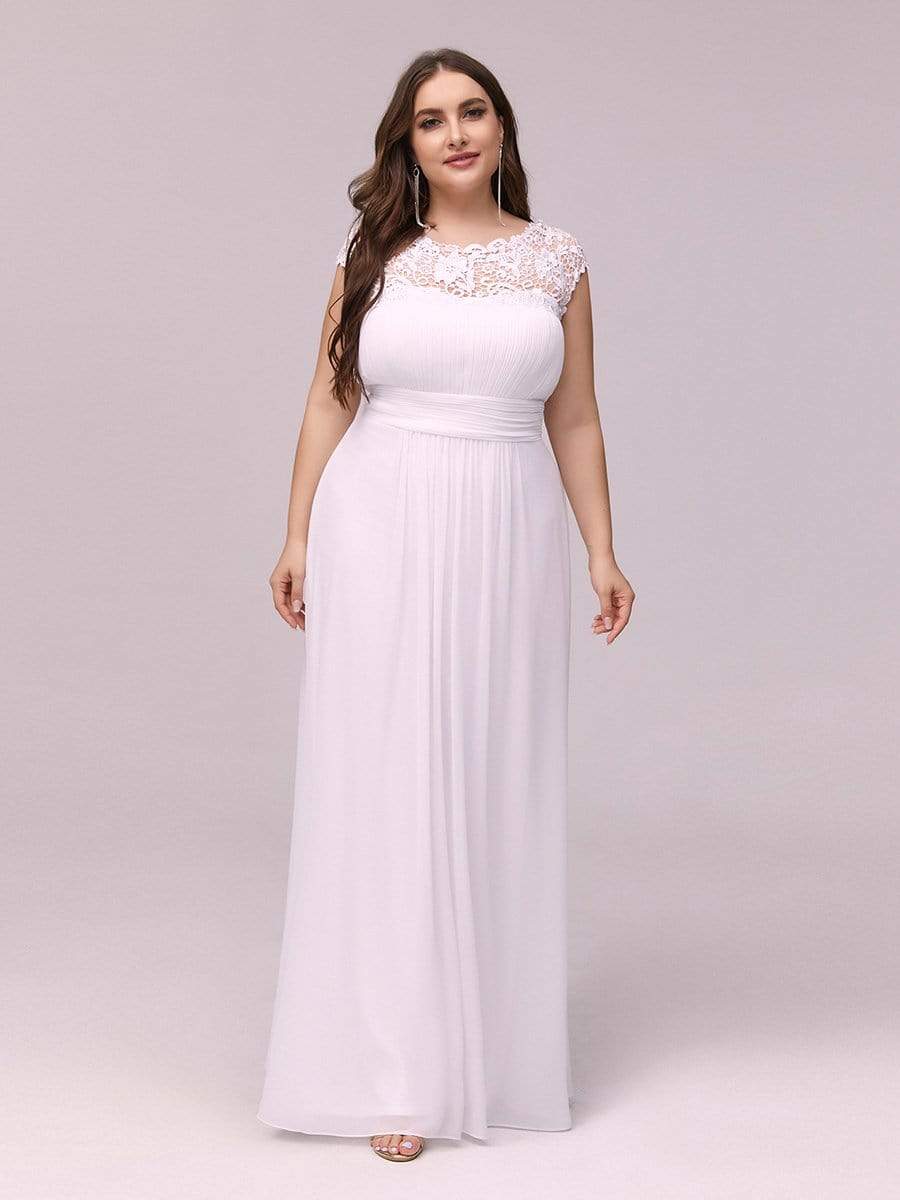 Plus Size Maxi Long Formal Lace Cap Sleeve Evening Dress