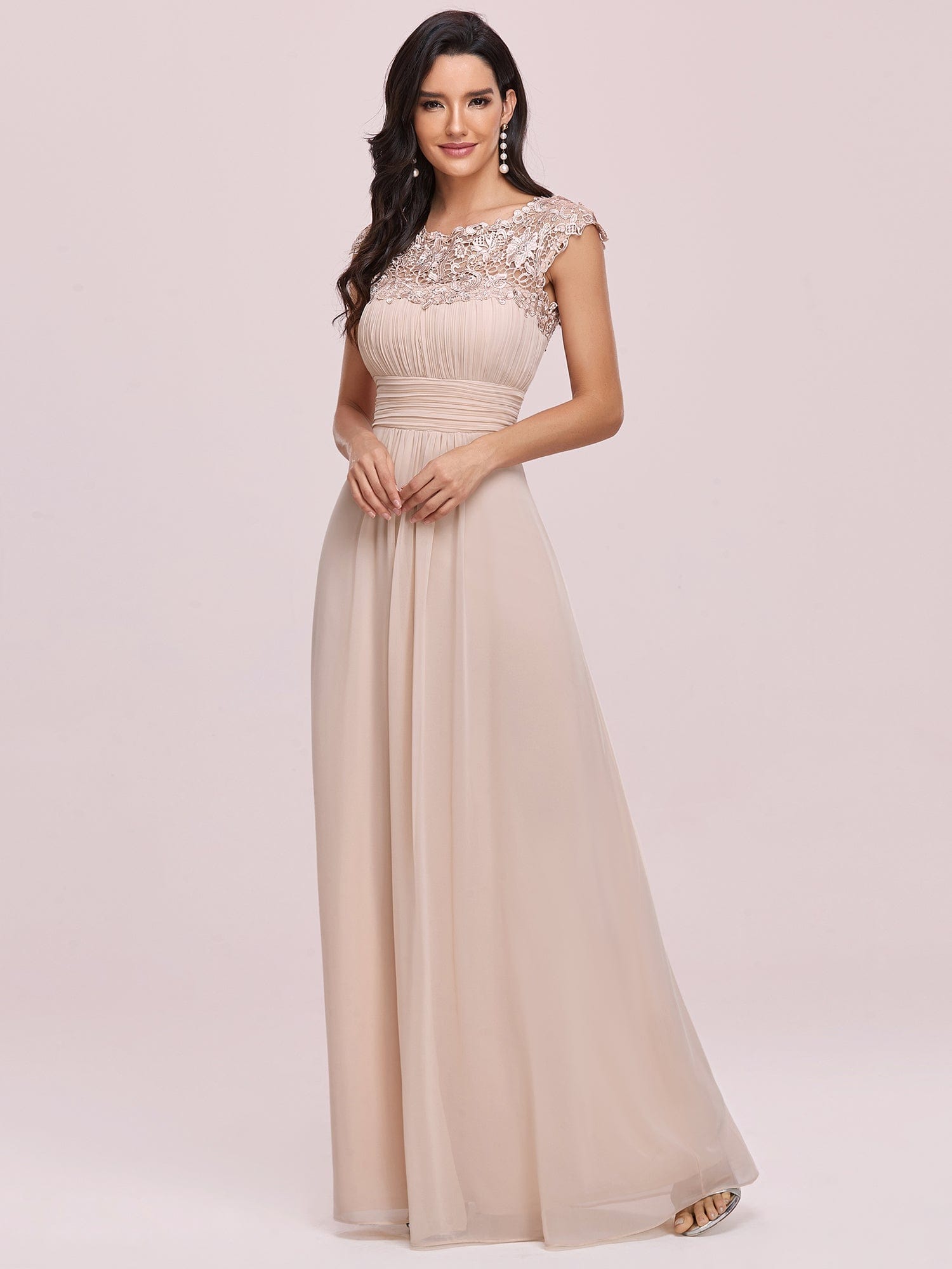 Maxi Lace Cap Sleeve Long Formal Evening Dress