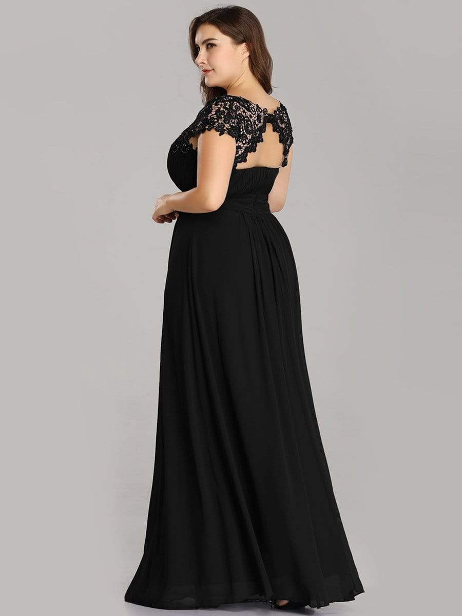 Plus Size Elegant Maxi Long Lace Cap Sleeve Bridesmaid Dress