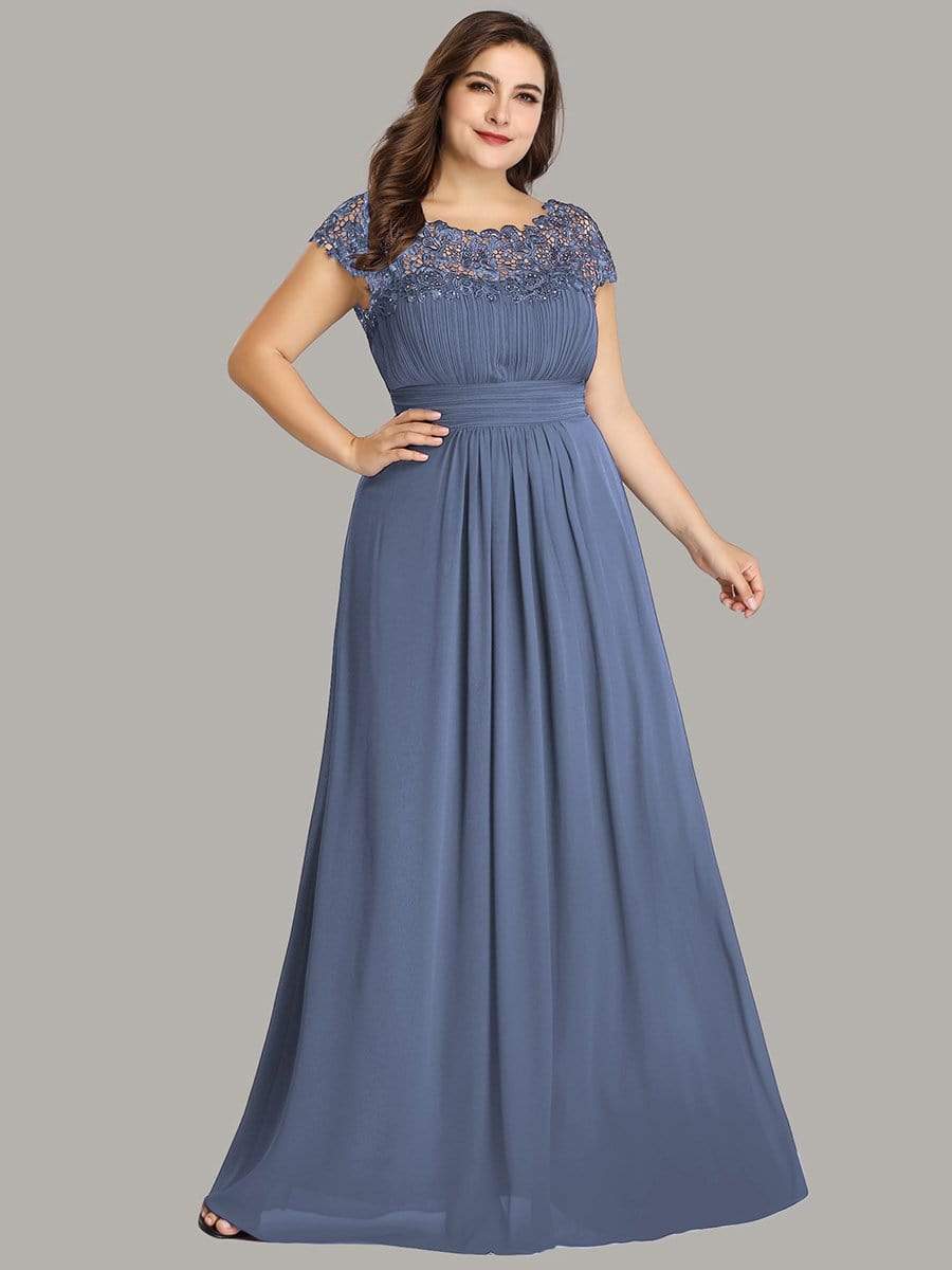 Plus Size Elegant Maxi Long Lace Cap Sleeve Bridesmaid Dress