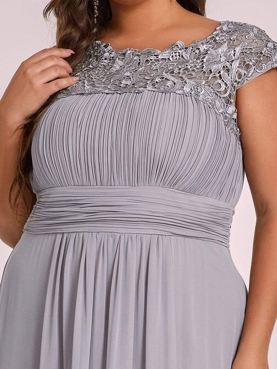 Plus Size Elegant Maxi Long Lace Cap Sleeve Bridesmaid Dress