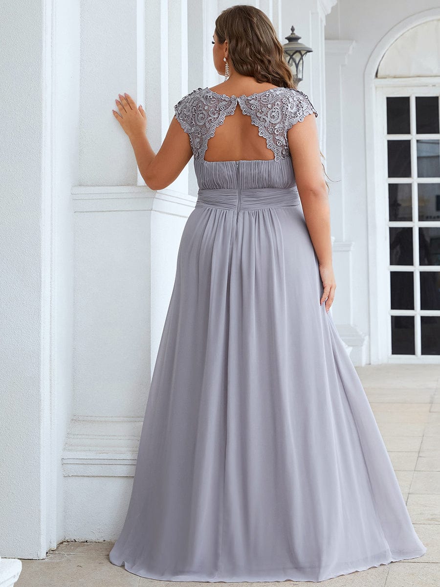 Custom Size Elegant Maxi Long Lace Cap Sleeve Bridesmaid Dress