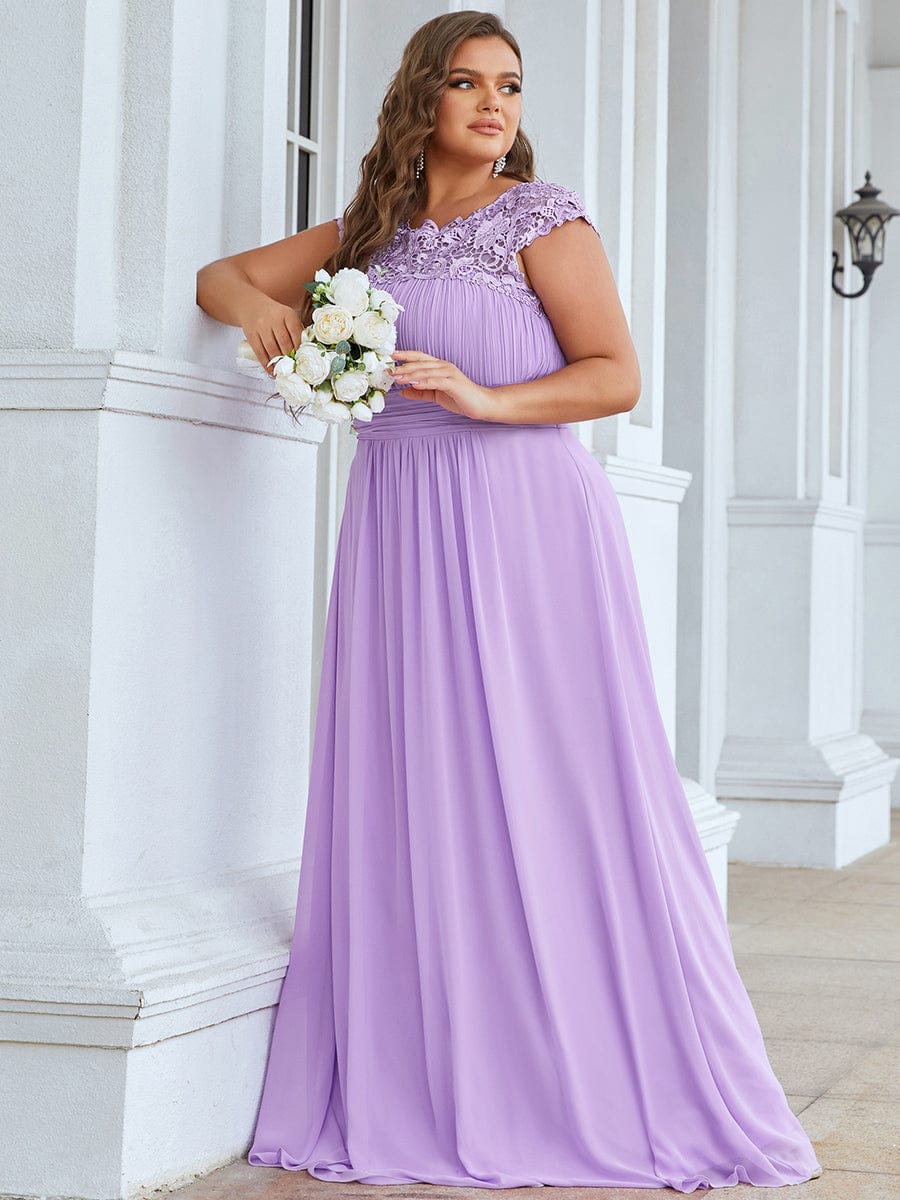 Custom Size Elegant Maxi Long Lace Cap Sleeve Bridesmaid Dress