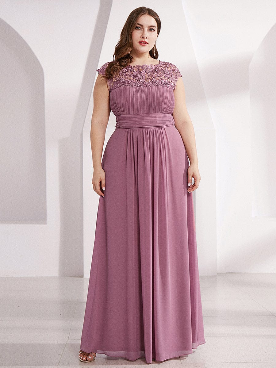 Custom Size Elegant Maxi Long Lace Cap Sleeve Bridesmaid Dress