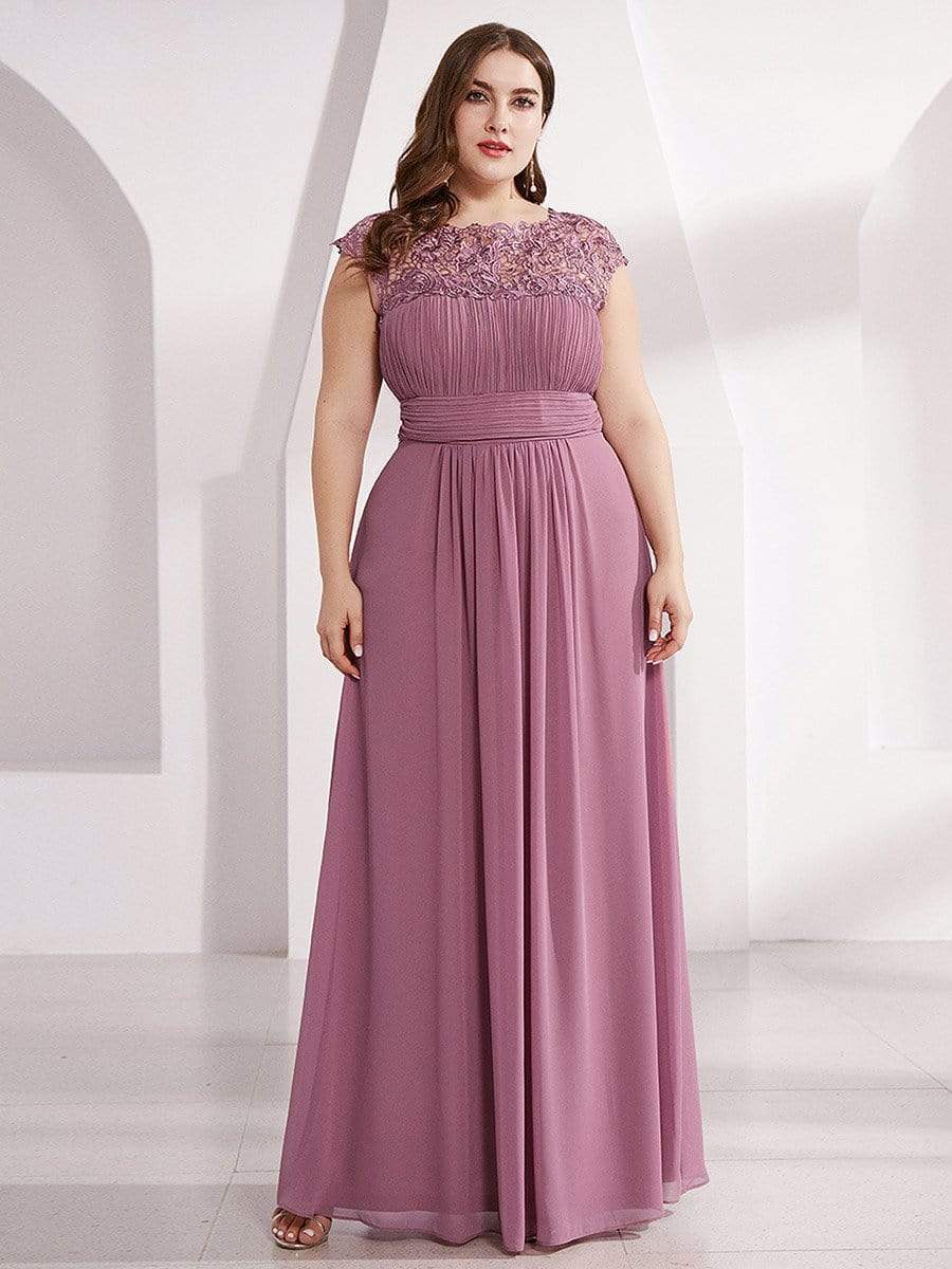 Plus Size Cap Sleeve Floral Lace Long Formal Dresses - Ever-Pretty US