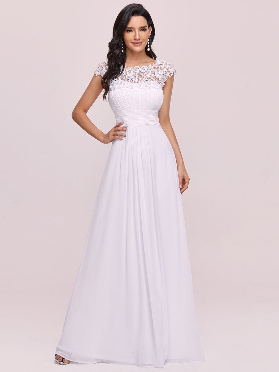 Maxi Lace Cap Sleeve Long Formal Evening Dress