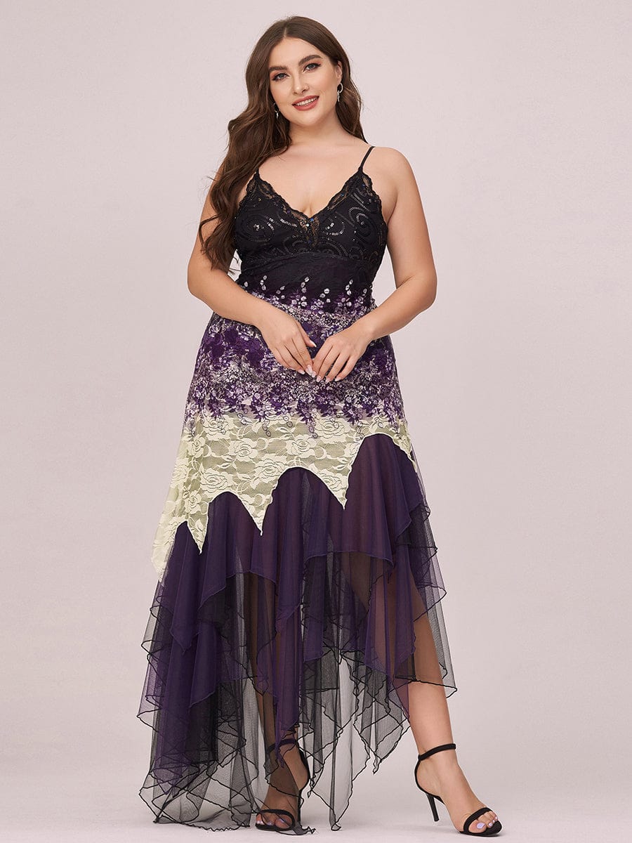 Women's V Neck Multi Color Asymmetrical Hems Prom Dress