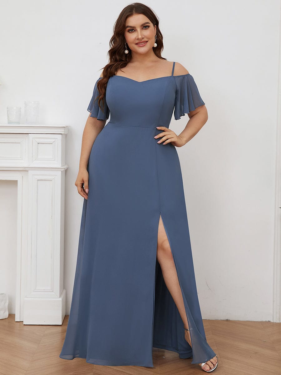 Custom Size Cold Shoulder Formal Bridesmaid Dress with Side Slit