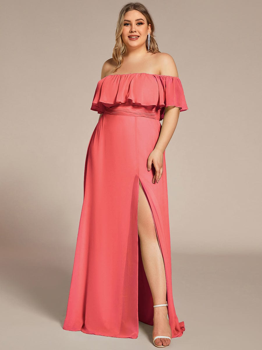 Custom Size Chiffon Ruffle Off Shoulder Thigh Slit Bridesmaid Dresses