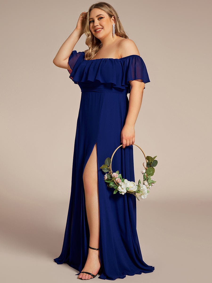 Custom Size Chiffon Ruffle Off Shoulder Thigh Slit Bridesmaid Dresses