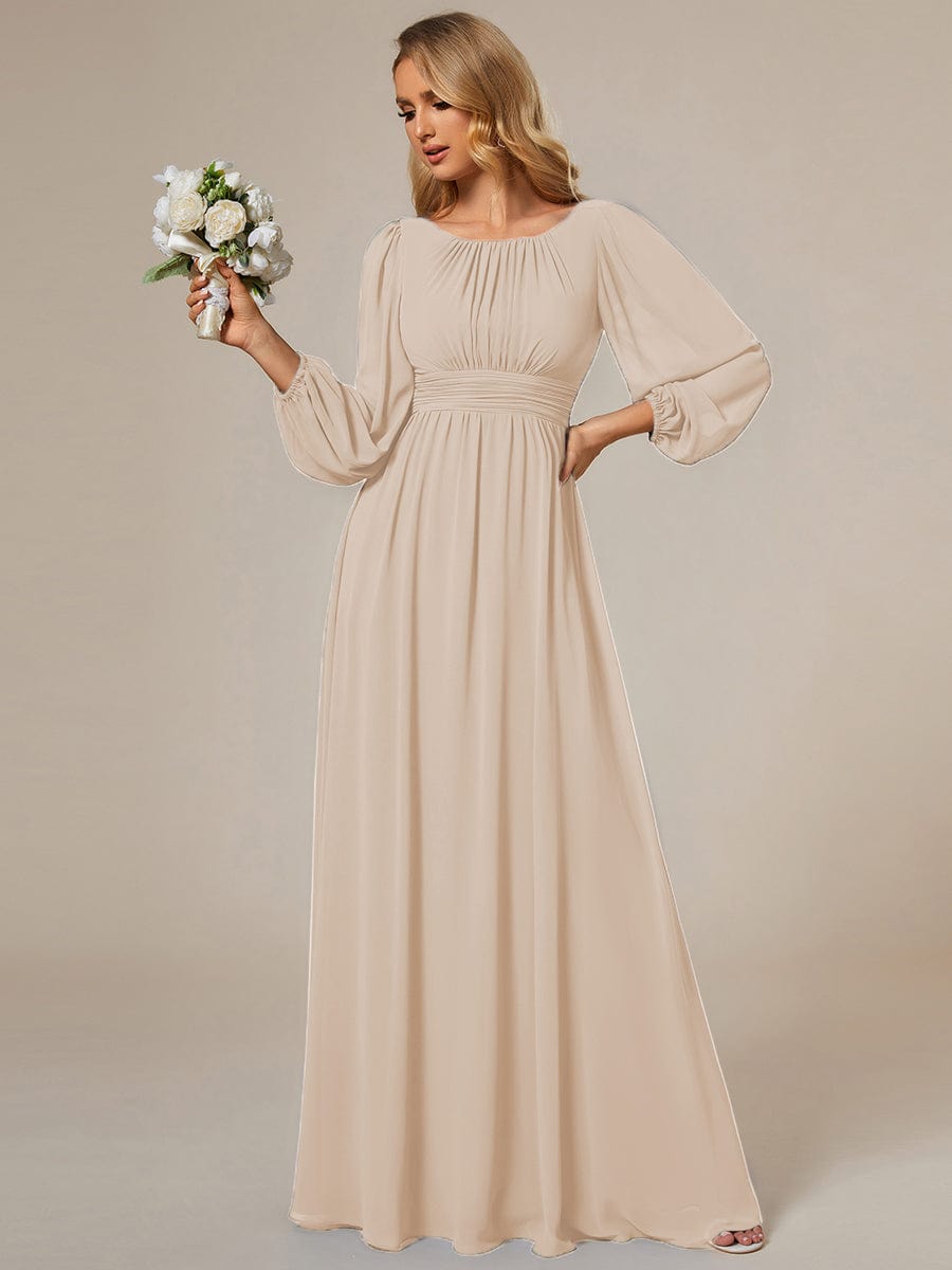 Custom Size See-Through Puff Sleeve Chiffon Bridesmaid Dress