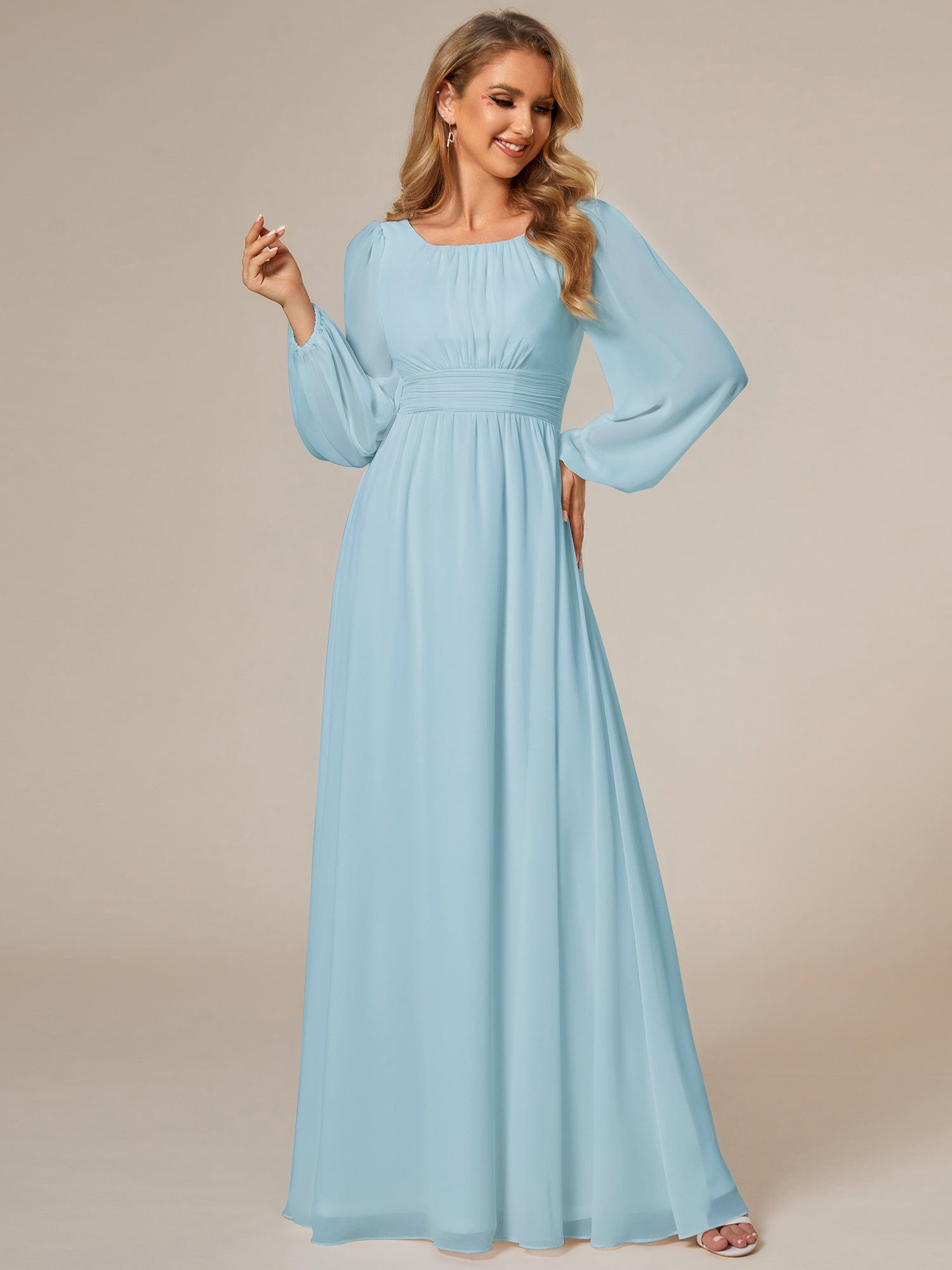 Custom Size See-Through Puff Sleeve Chiffon Bridesmaid Dress