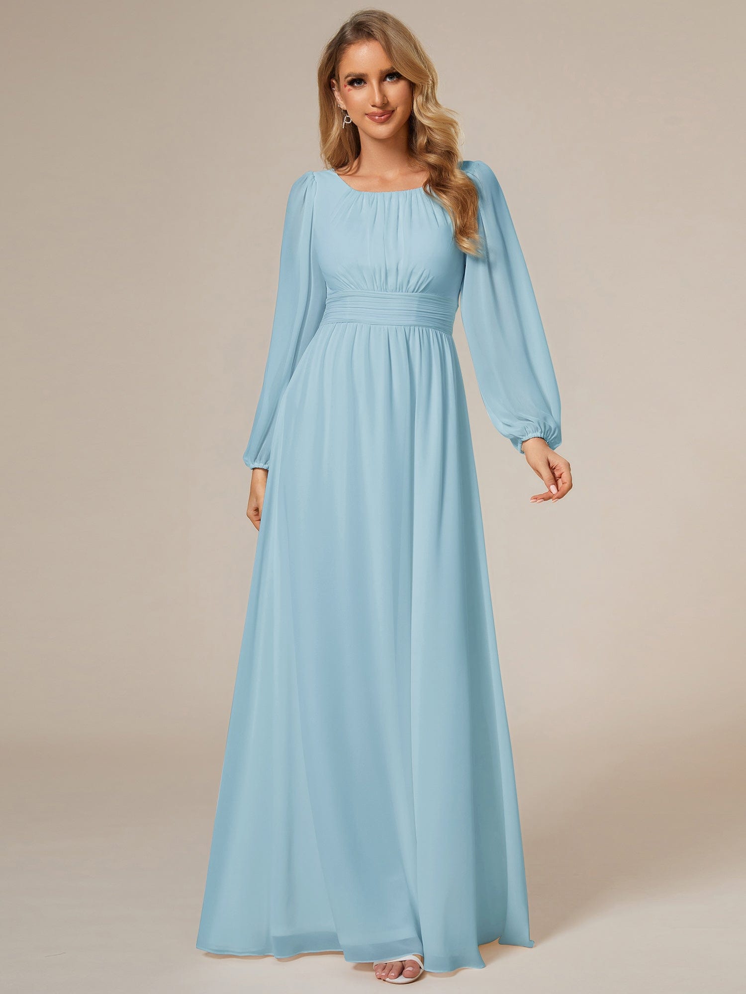 Custom Size See-Through Puff Sleeve Chiffon Bridesmaid Dress