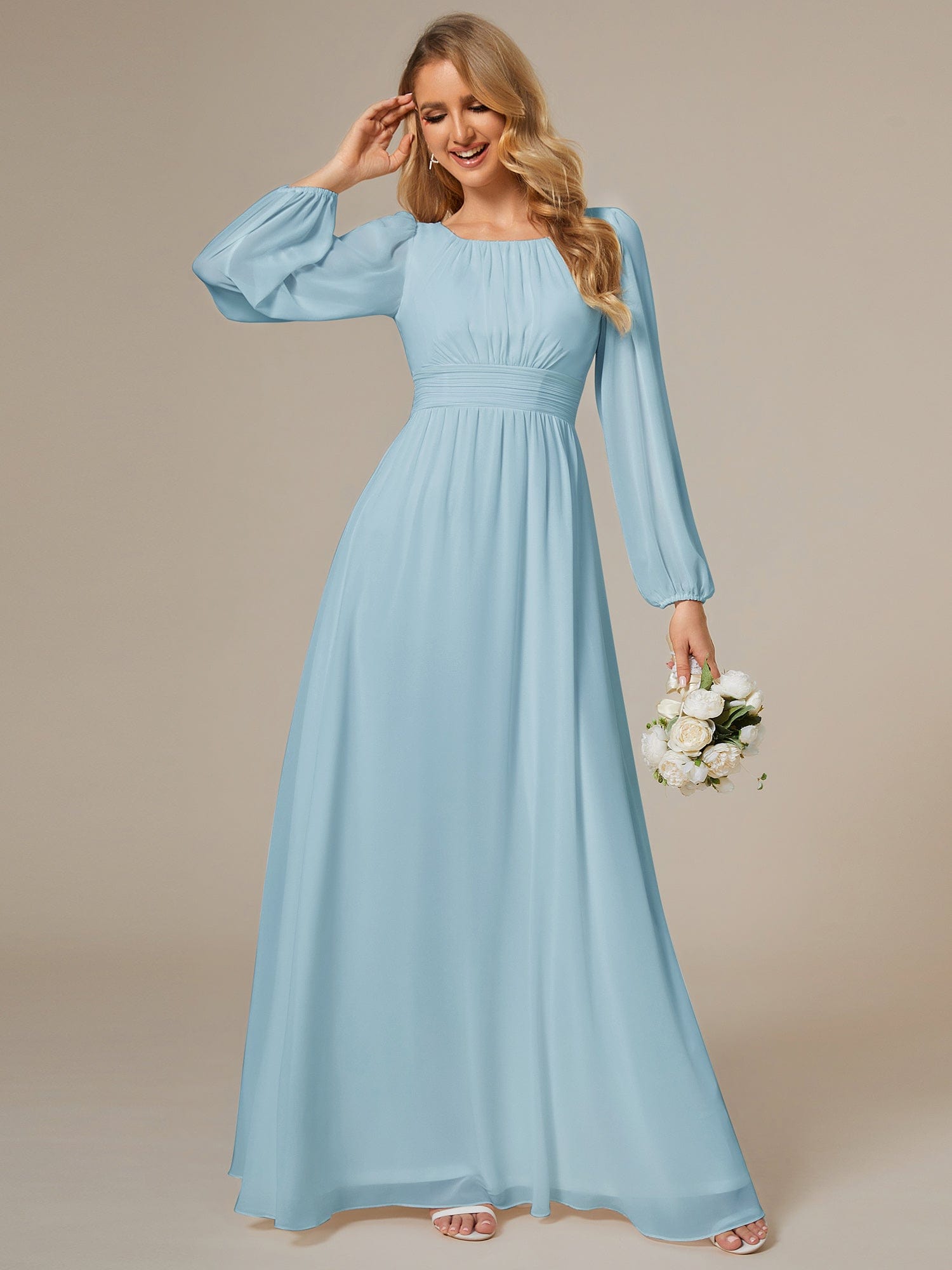 Custom Size See-Through Puff Sleeve Chiffon Bridesmaid Dress