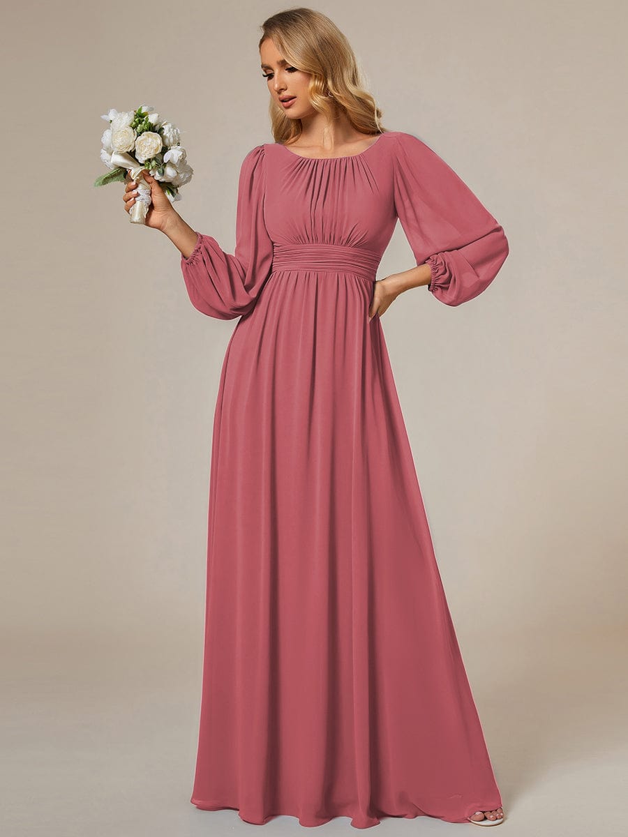 Custom Size See-Through Puff Sleeve Chiffon Bridesmaid Dress