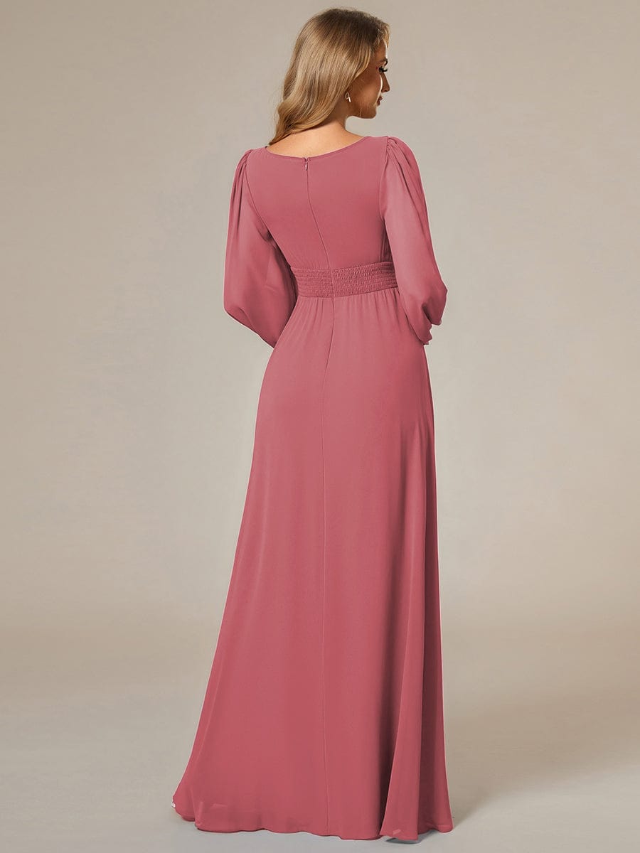 Custom Size See-Through Puff Sleeve Chiffon Bridesmaid Dress