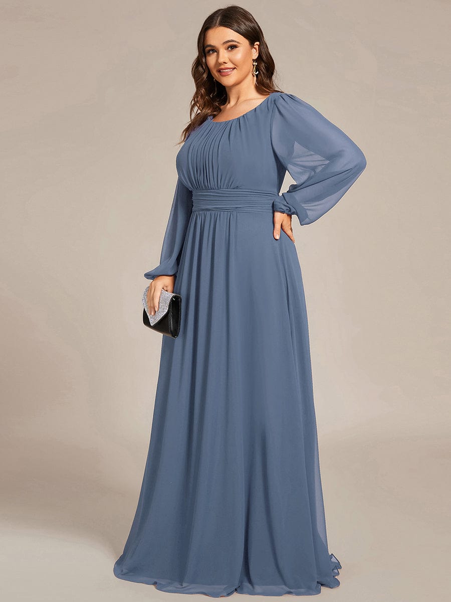 Plus Size See-Through Puff Sleeve Chiffon Mother Dress