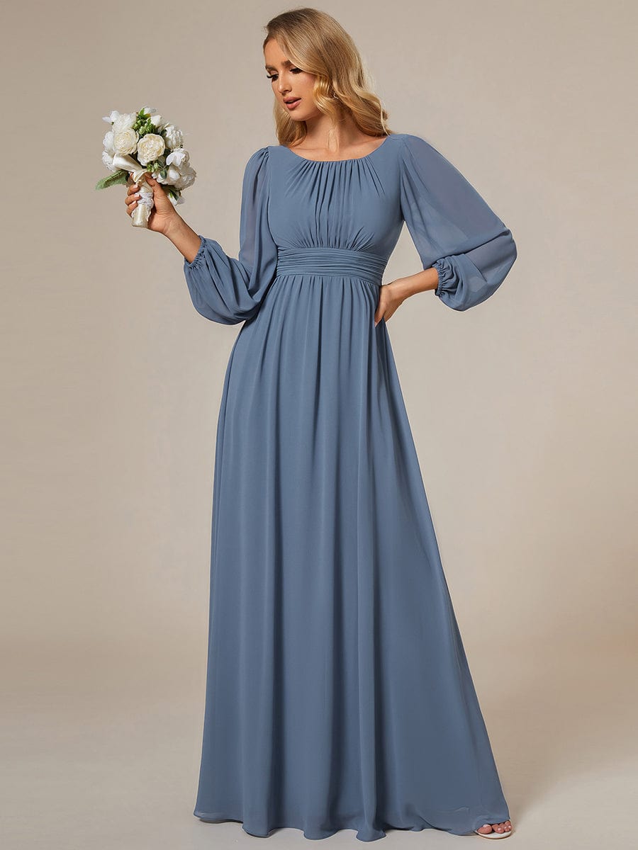 Chiffon High Empire Waist Puff Sleeve Mother Dress