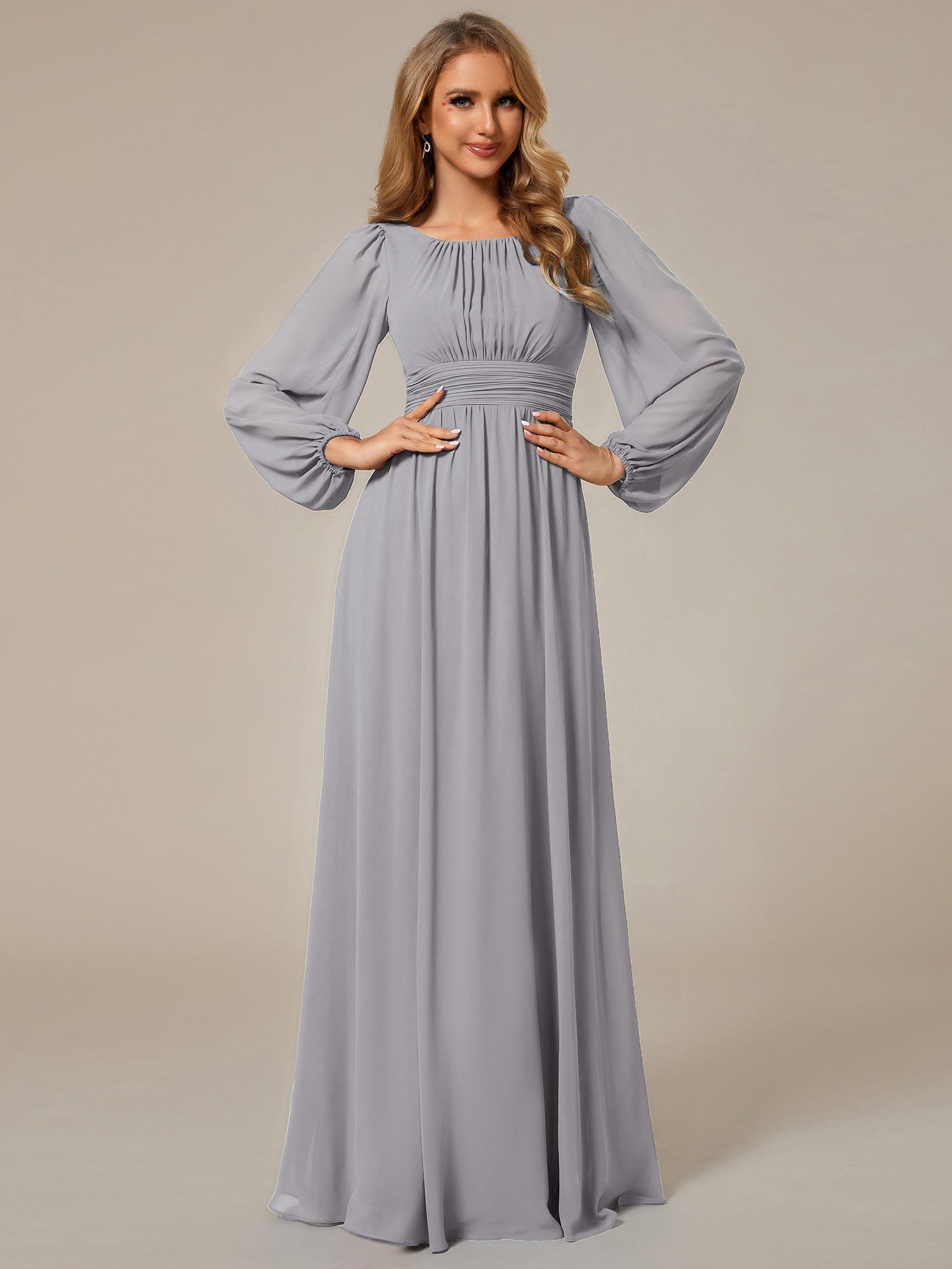 Custom Size See-Through Puff Sleeve Chiffon Bridesmaid Dress