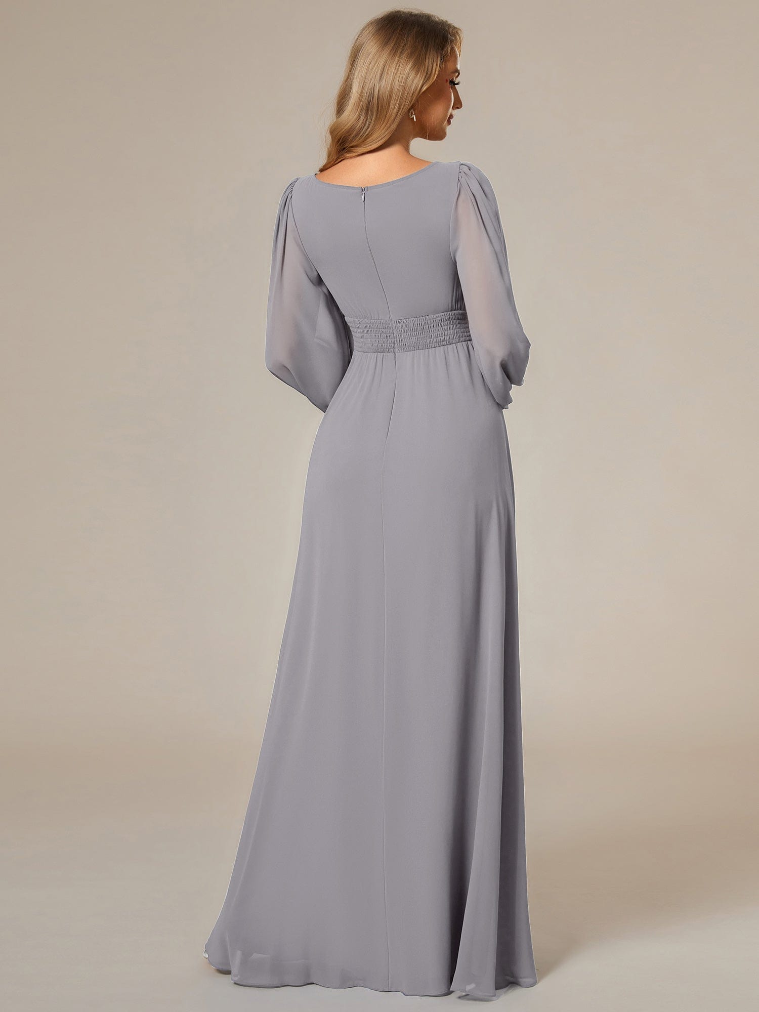 Custom Size See-Through Puff Sleeve Chiffon Bridesmaid Dress