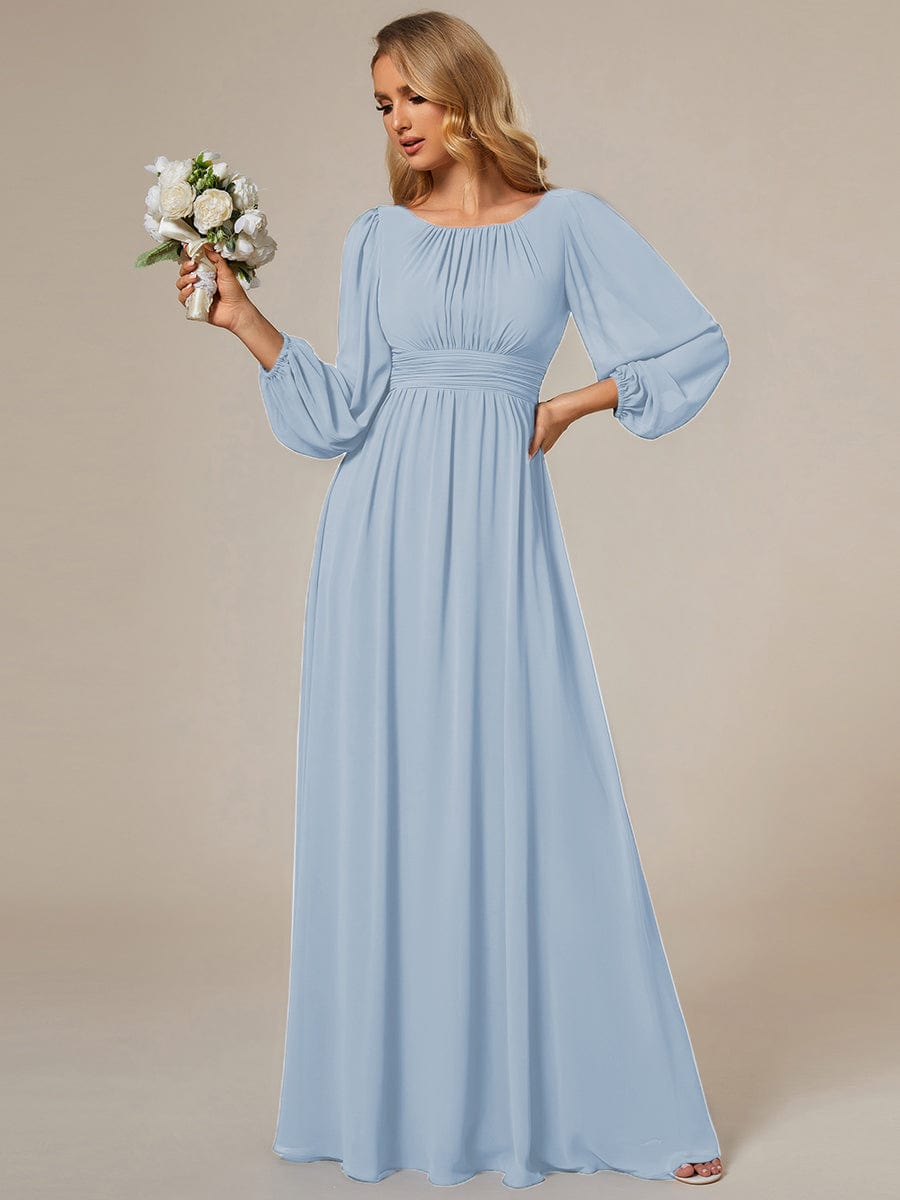 Custom Size See-Through Puff Sleeve Chiffon Bridesmaid Dress