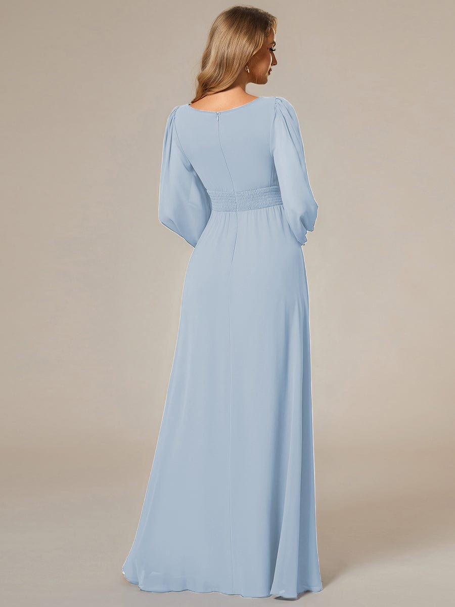 Custom Size See-Through Puff Sleeve Chiffon Bridesmaid Dress