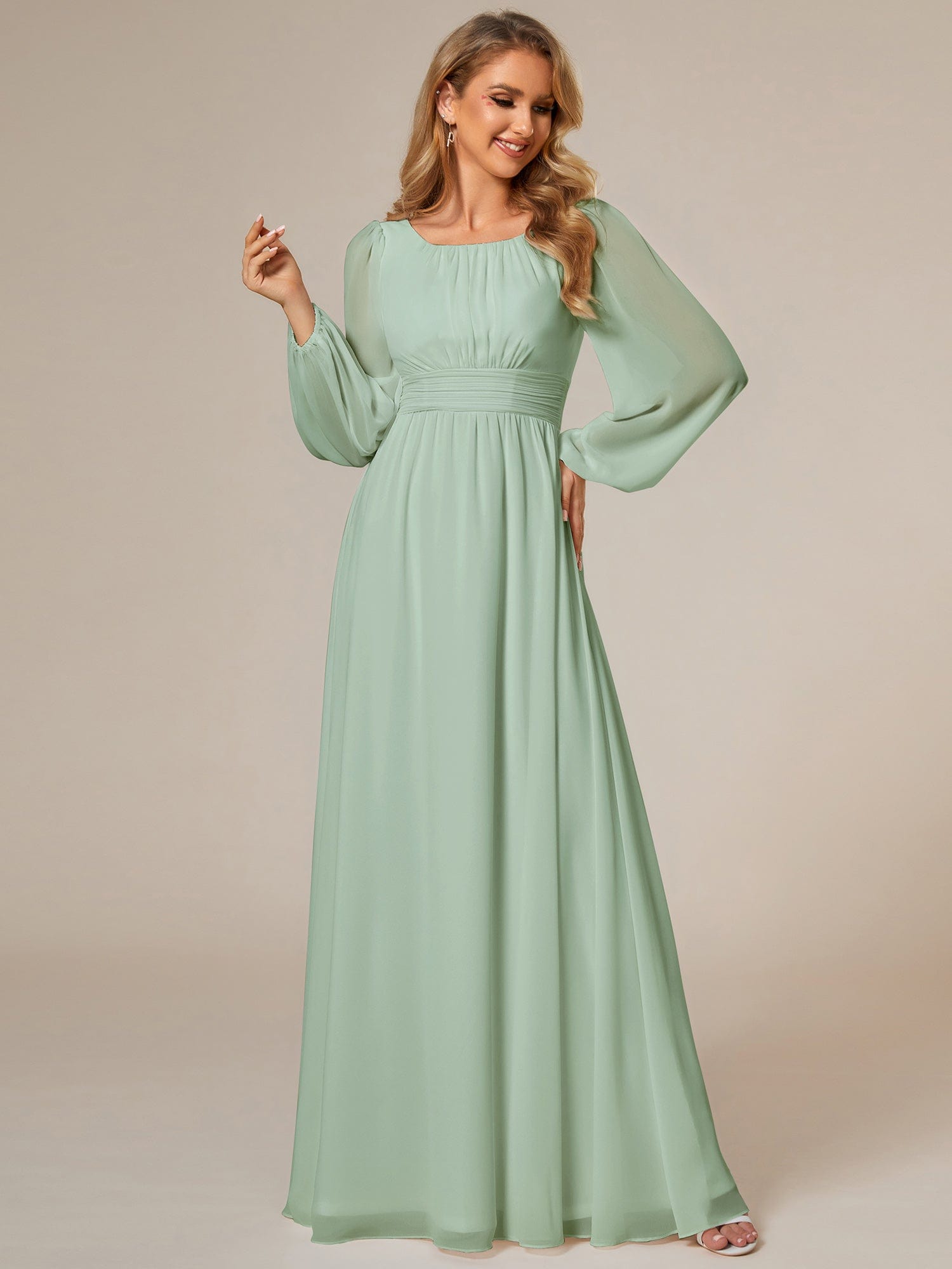 Custom Size See-Through Puff Sleeve Chiffon Bridesmaid Dress