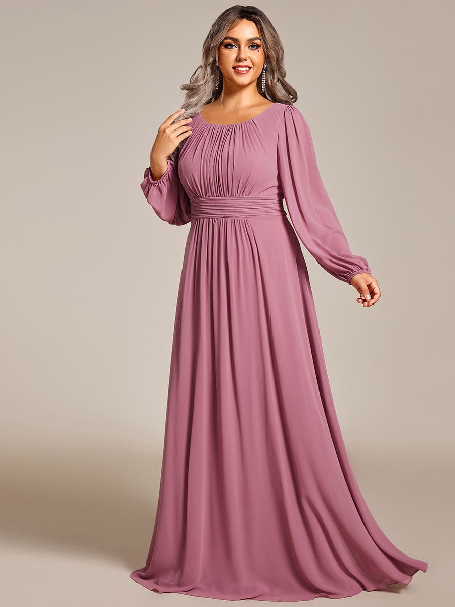 Plus Size See-Through Puff Sleeve Chiffon Mother Dress