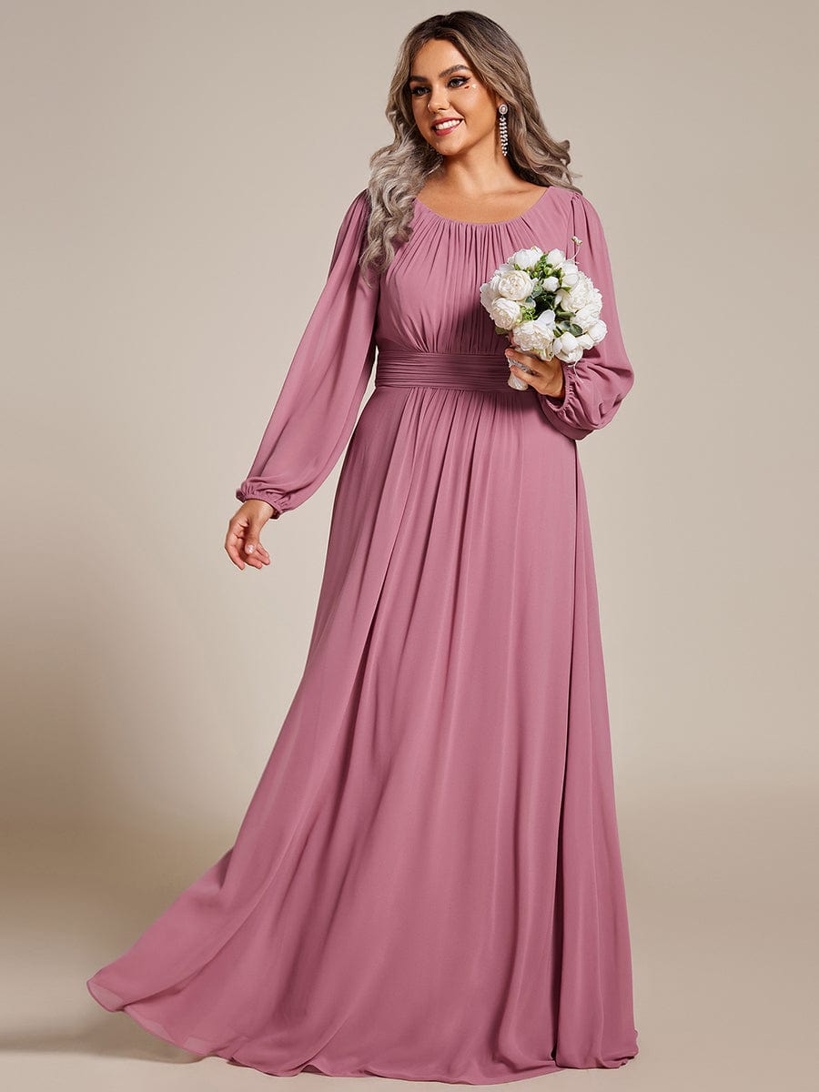 Plus Size See-Through Puff Sleeve Chiffon Mother Dress