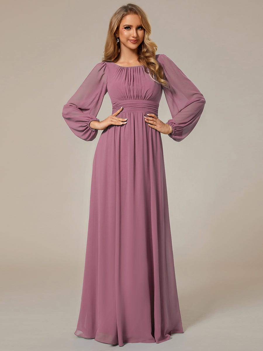 Chiffon High Empire Waist Puff Sleeve Mother Dress