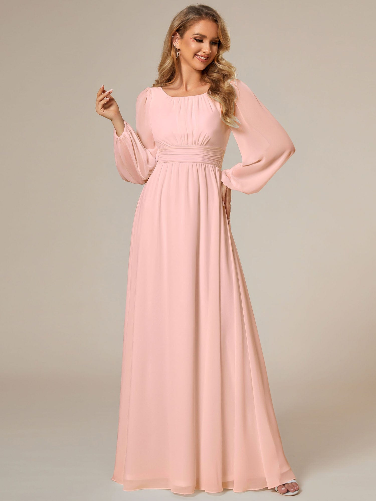 Custom Size See-Through Puff Sleeve Chiffon Bridesmaid Dress