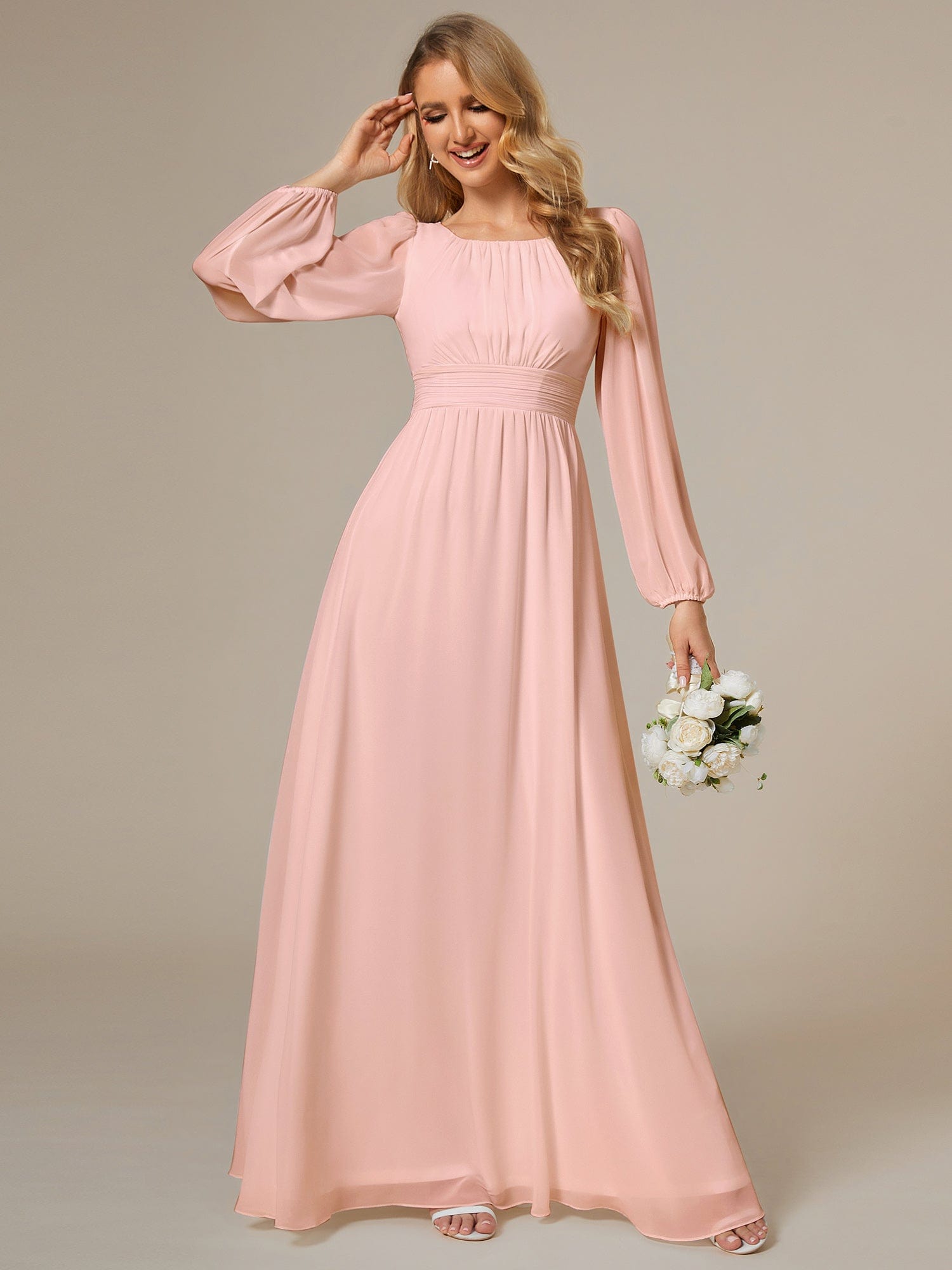 Custom Size See-Through Puff Sleeve Chiffon Bridesmaid Dress