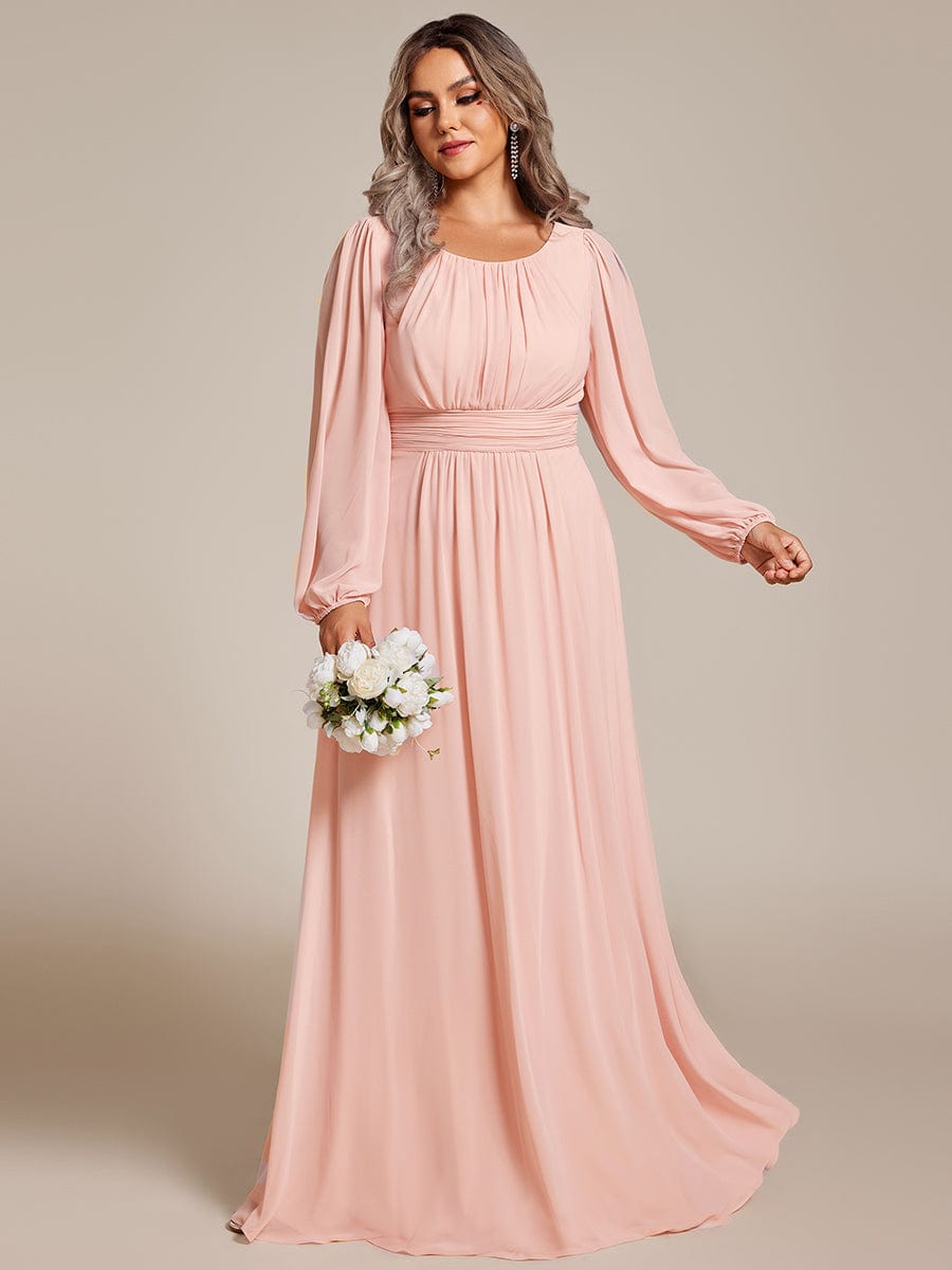 Plus Size See-Through Puff Sleeve Chiffon Mother Dress