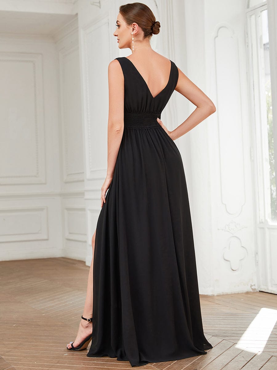 Pleated Chiffon V-Neck Sleeveless Front Slit Bridesmaid Dress