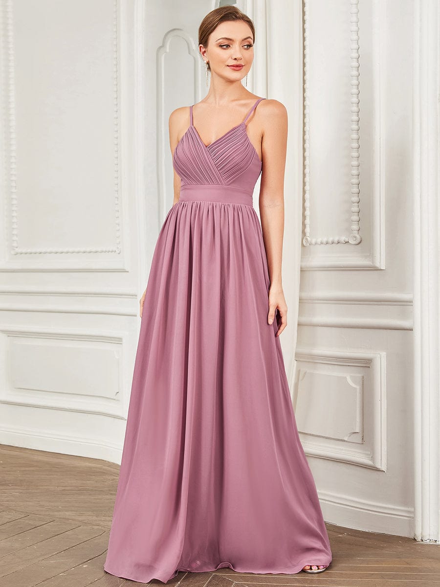 Pearl Pink High Low V-neck Spaghetti Straps Ball Gown TCDFD8274