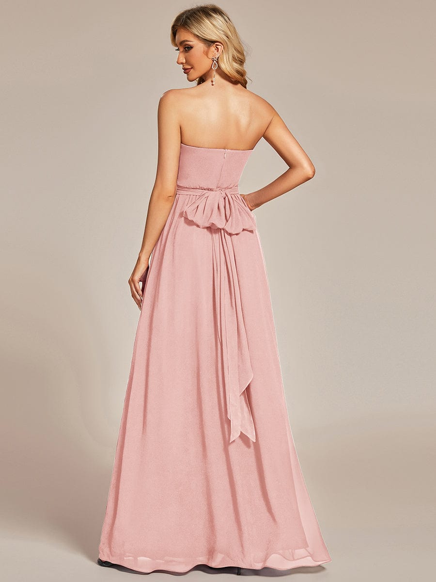 Convertible Chiffon Pleated Strapless Tie-Waist Bridesmaid Dress