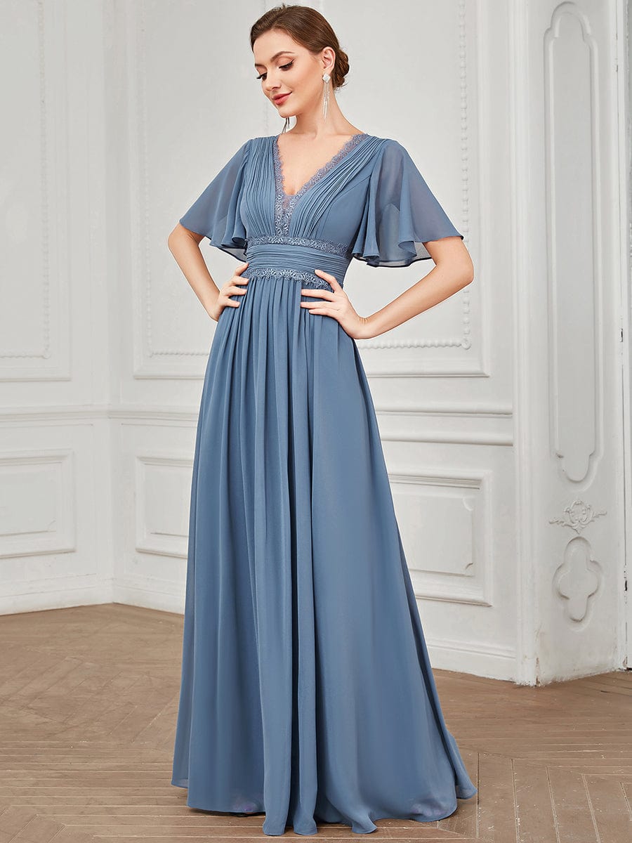 Lace A-Line Short Sleeve Chiffon Bridesmaid Dress