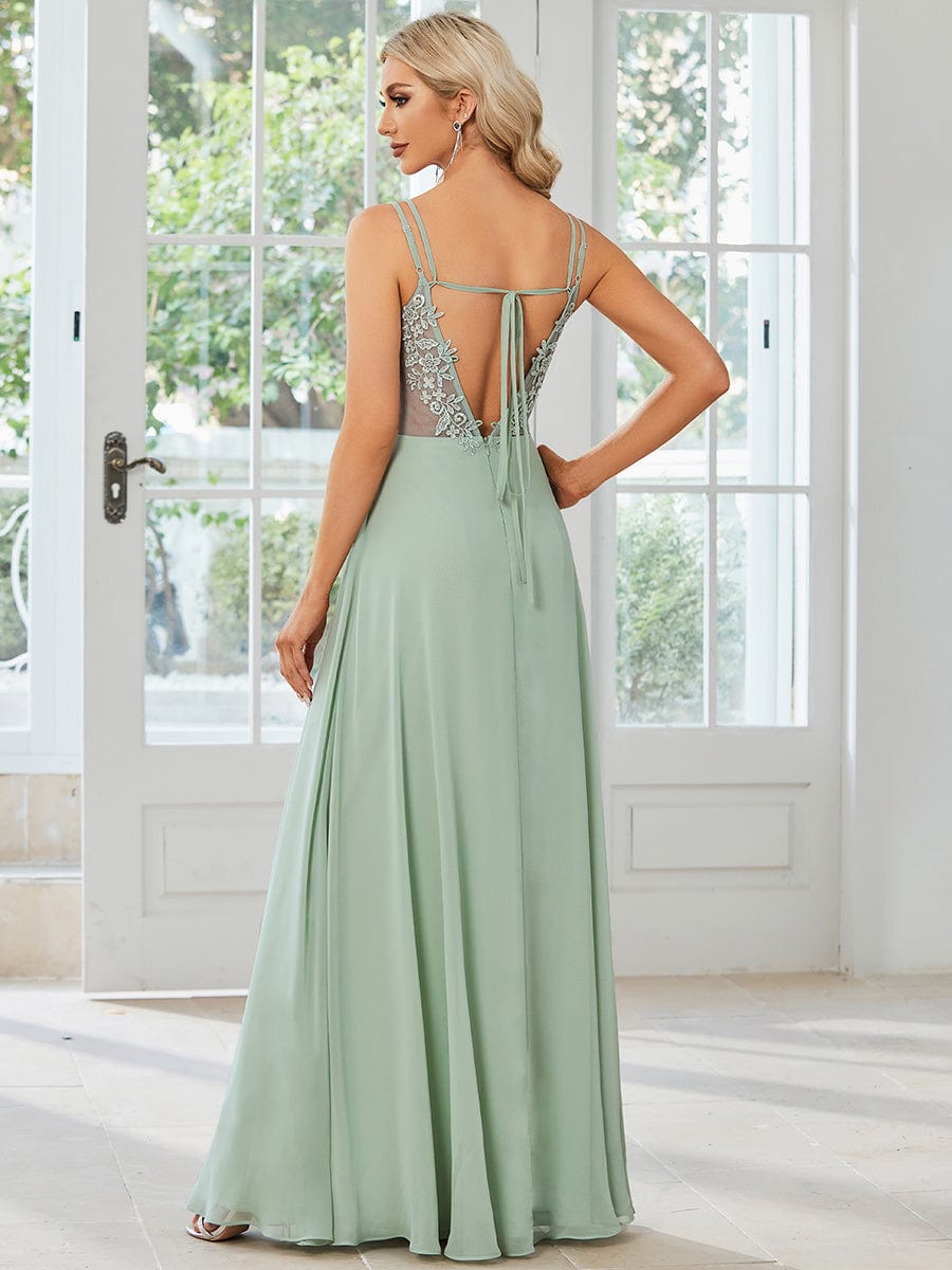 Convertible Chiffon Lace Open Back Spaghetti Straps Bridesmaid Dress