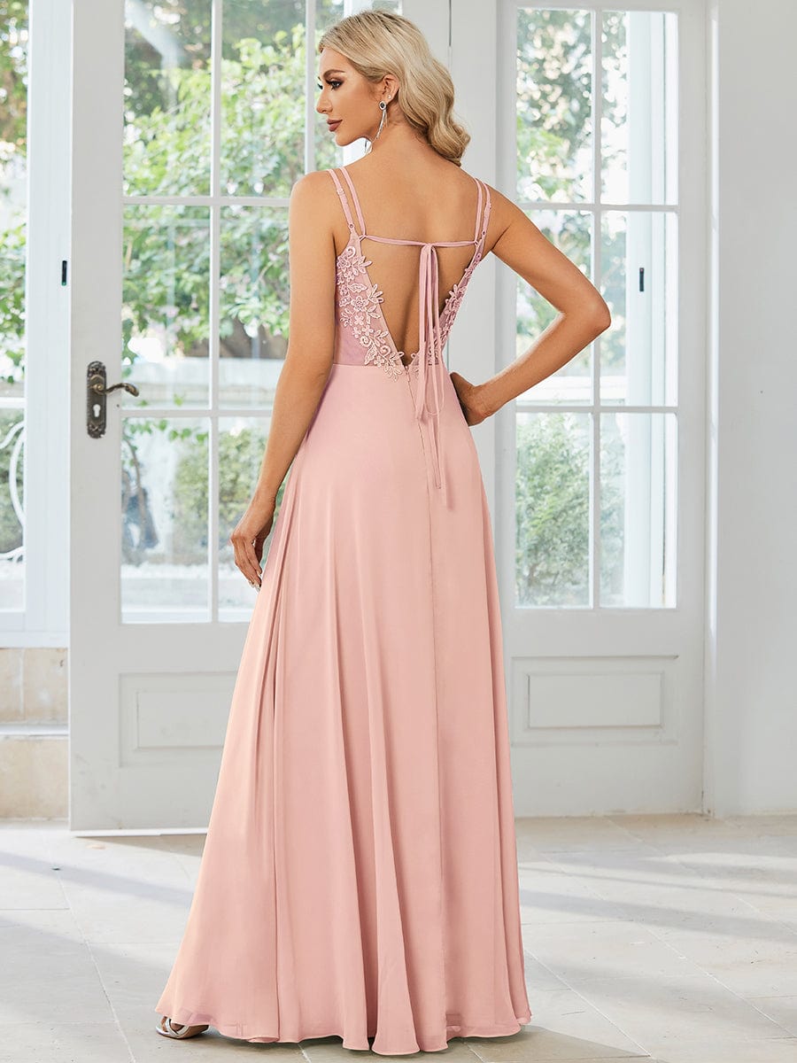 Convertible Chiffon Lace Open Back Spaghetti Straps Bridesmaid Dress